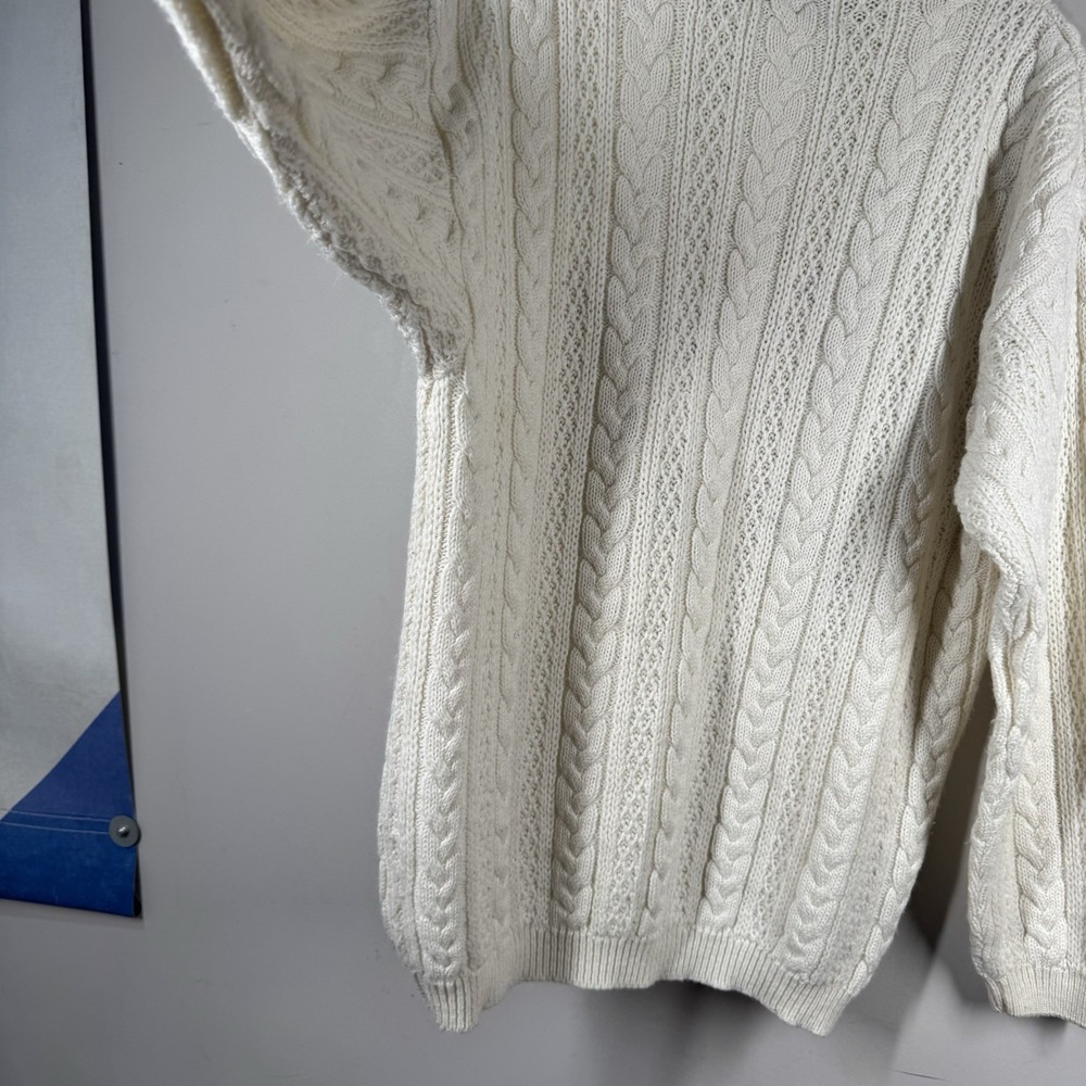 VTG Together! Sweater Womens L Cream Embroidered Teddy Bear Wool Cable Knit 90s - Picture 15 of 16